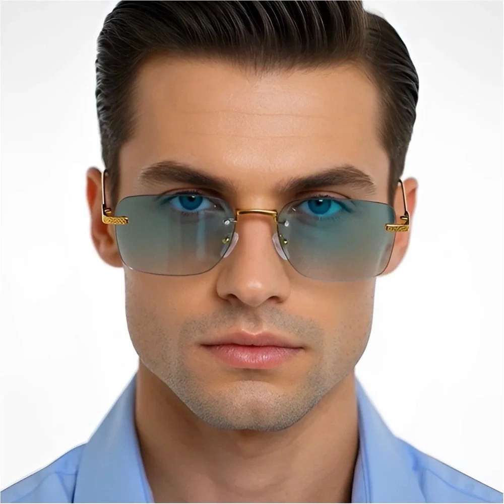 Mens Classy Sunglasses Gold Metal Frame Green‎ Lens Hip Hop Outfit UV400 Protect